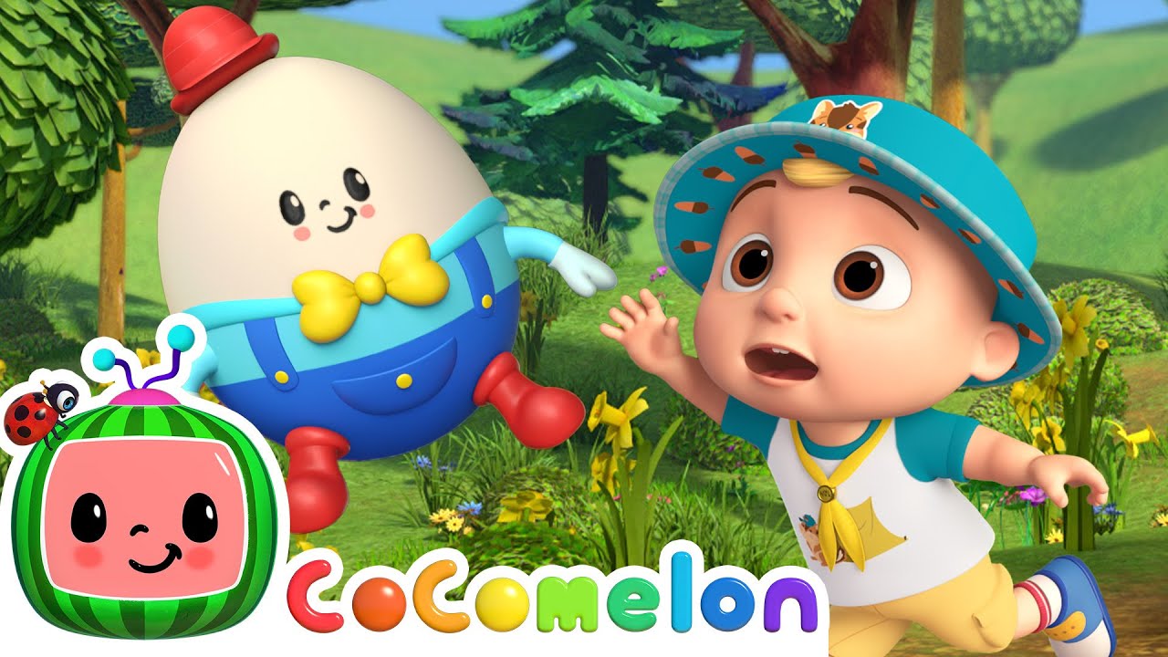 JJ's Humpty Dumpty Outdoor Chase Song! Catch the Toy Egg! 🥚 | CoComelon Nursery Rhymes & Kids Songs img
